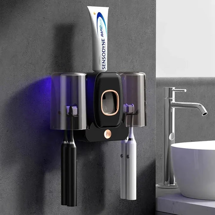Karnz | UV Zahnbürstenhalter PureBrush UV | Sterilisation mit UV-Licht | Automatischer Zahnpastaspender | Wandmontage ohne Bohren