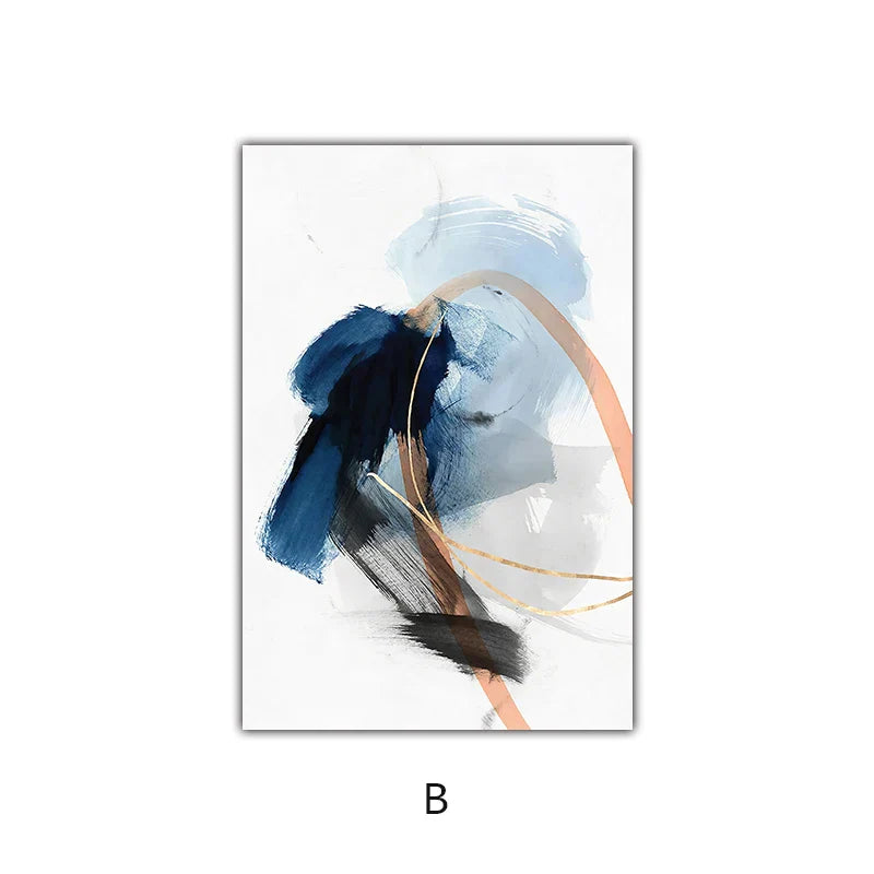 Modern Abstract Breite Stroke Wandkunst Feine Kunst Leinwanddrucke Blau Beige Mit Hinweisen Auf Orange Goldene Nordische Bilder Für Wohnzimmer Dekor | Karnz