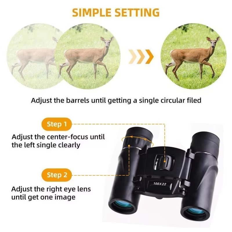 Kompaktes 100x22 HD-Fernglas mit BAK4 FMC-Optik für große Reichweiten – ideal für Jagd, Sport, Camping und Reisen.