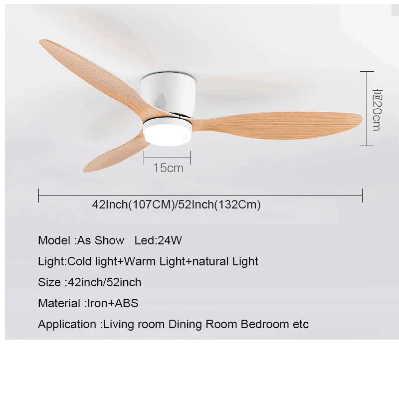 42-52 Zoll Deckenventilatoren mit DC-Motor — Fernbedienung Niedrigboden Kühlventilatoren, ohne Licht, weiße Holz- & schwarze Optionen | Karnz