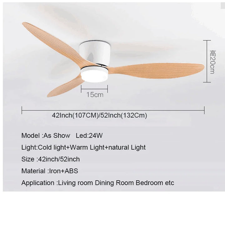 42-52 Zoll Deckenventilatoren mit DC-Motor — Fernbedienung Niedrigboden Kühlventilatoren, ohne Licht, weiße Holz- & schwarze Optionen | Karnz