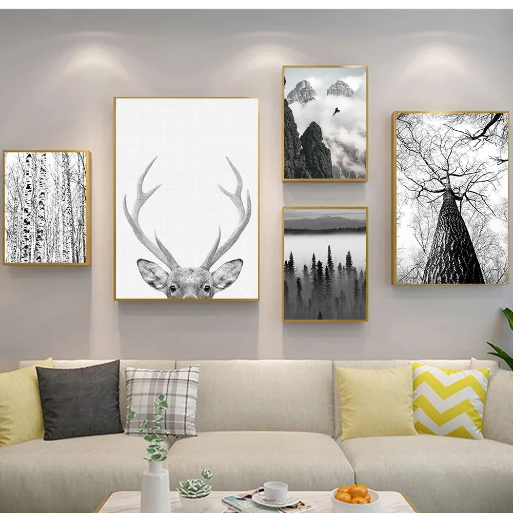 Nordische Wildnis Adler Reh Landschaft Wandkunst Fein Kunst Leinwanddrucke Bilder Für Wohnzimmer Esszimmer Nordische Heimdekoration | Karnz