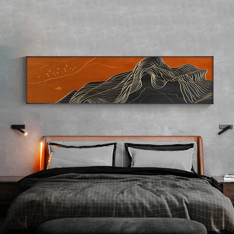 Glückverheißende abstrakte leichte Luxus farbenfrohe Breitformat Wandkunst Fein Kunst Leinwand Drucke Bilder für über dem Sofa Kunst für über dem Bett