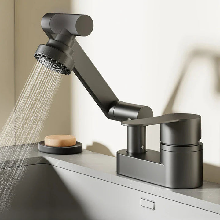 Aqua Twist Duo-Flex Waschbeckenmischer – 360° schwenkbarer Zwei-Loch-Armatur für heißes und kaltes Wasser Karnz