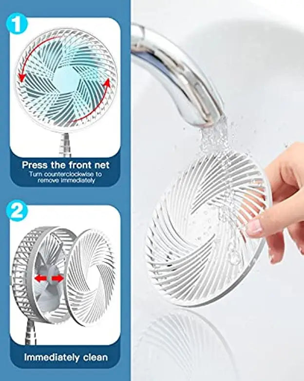 Tragbarer 6-Zoll Standventilator | Zusammenklappbarer Teleskopboden/USB | Wiederaufladbarer Akku | 3 Geschwindigkeiten, super leise, höhenverstellbar | Karnz