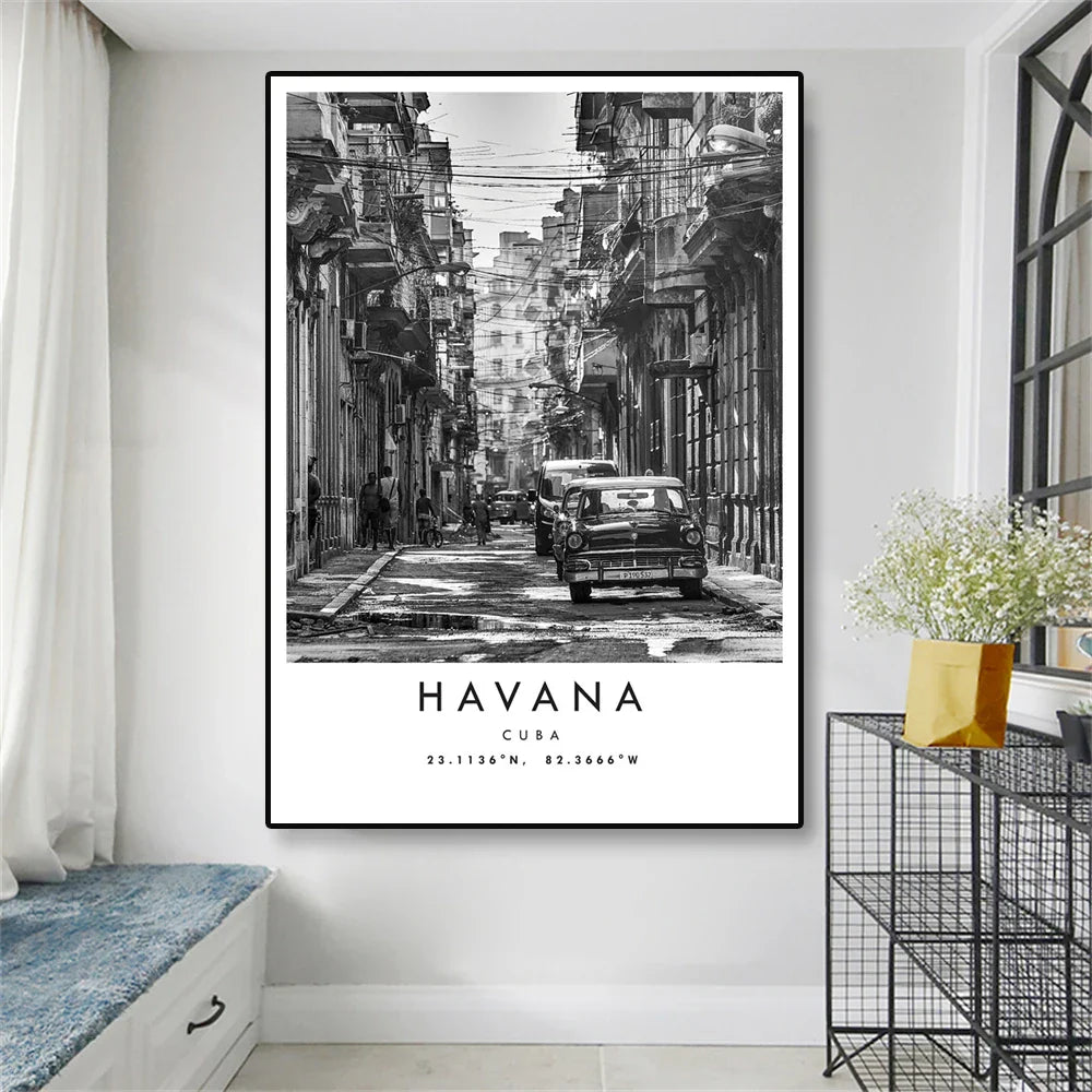 Cuba Havana Schwarz & Weiß Reiseplakat Wandkunst Feine Kunst Leinwanddrucke Bilder Für Wohnzimmer Esszimmer | Karnz