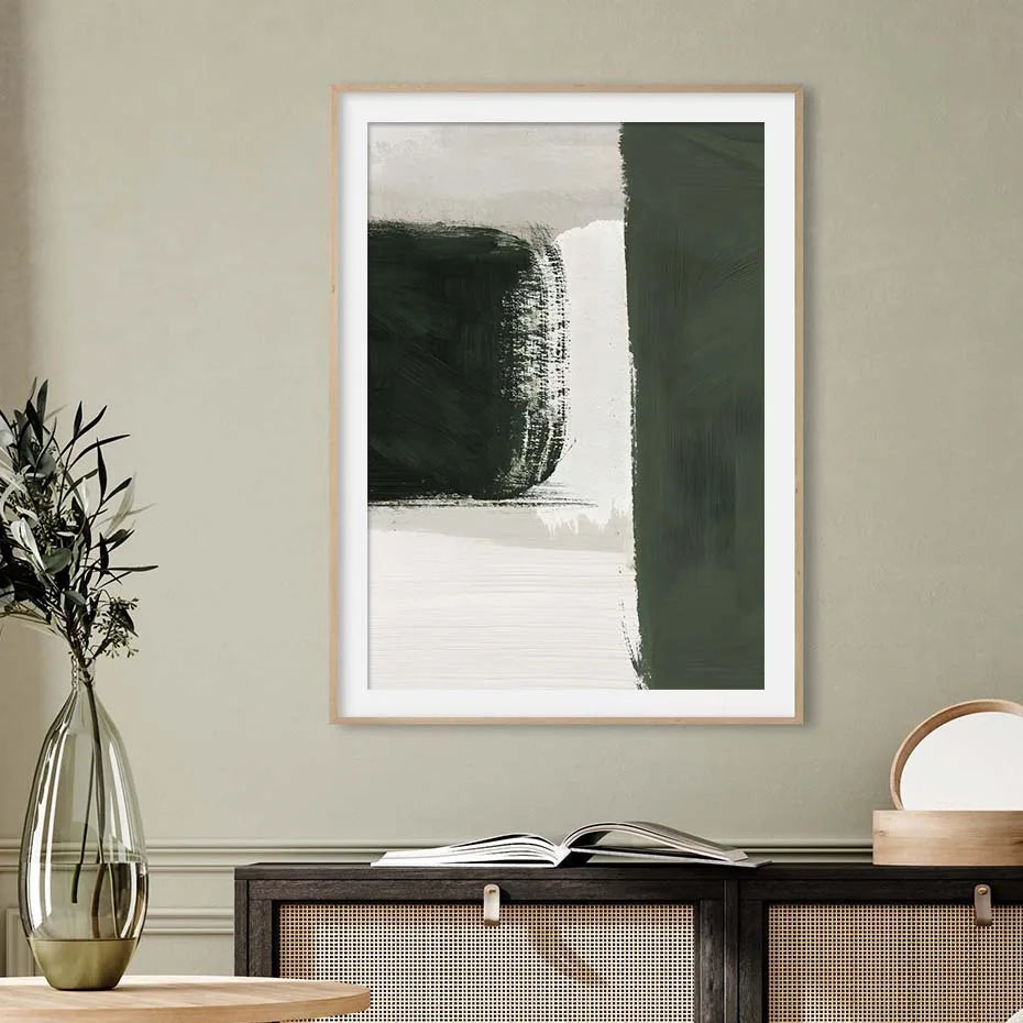 Moderne abstrakte grün beige weiße Pinselstrich Leinwanddrucke nordische Wandkunst für zeitgenössische Wohnzimmer Wohnkultur Kunstwerk | Karnz