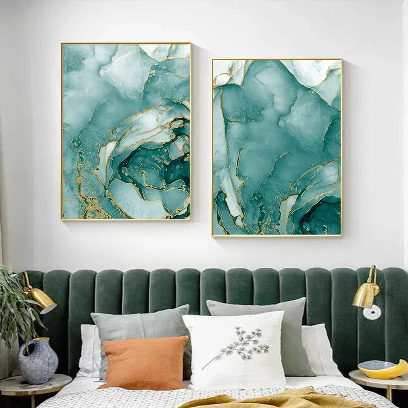 Moderne abstrakte Aqua-Flüssigkeit Marmor Drucke Wandkunst Fine Art Leinwanddrucke Bilder für Wohnzimmer Esszimmer Home Office Dekor | Karnz