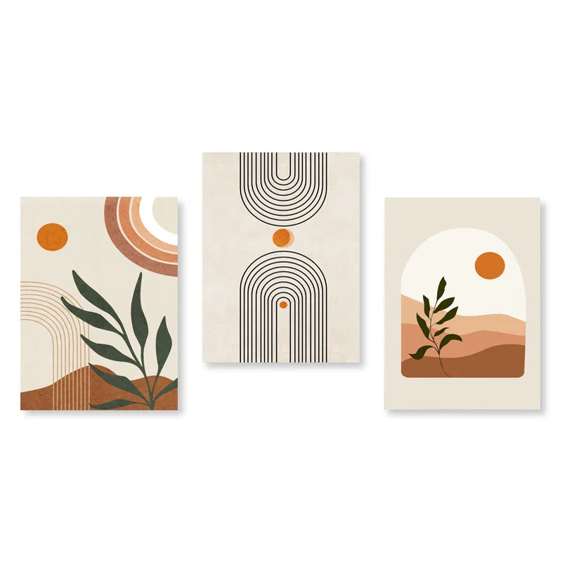 Set aus 3 Stück Modern Abstrakt Bohemian Minimalistisch Geometrisch Wandkunst Fein Kunst Leinwand Drucke Poster Bilder Für Wohnzimmer Dekor | Karnz