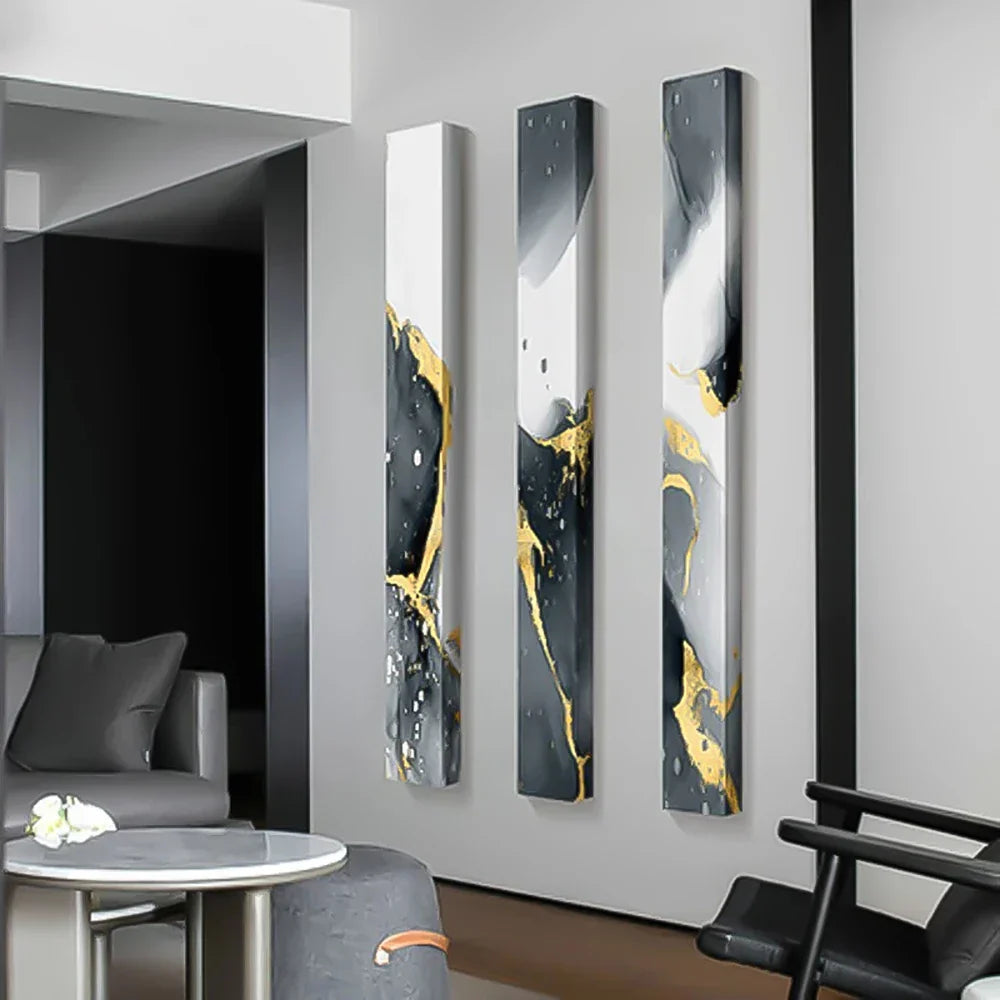 Abstrakte graue flüssige Marmor Wandkunst Fine Art Leinwanddrucke hohe vertikale schlanke Formatbilder für moderne Loftwohnung Wohnzimmer Home Office Dekor | Karnz