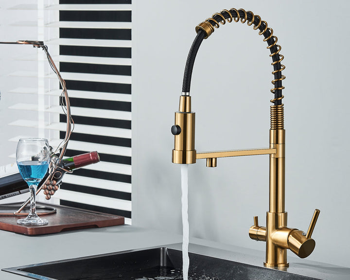Sandsberg Schwarzer Filter-Küchenwasserhahn mit Dual-Auslauf – Mischbatterie mit Wasserfilter für Küchen, Wasseraufbereitung und Reinigung | Karnz