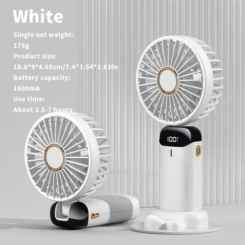 Handheld Mini Ventilator – 3000mAh Faltbarer Tragbarer Tisch- & Nackenhängender Ventilator mit 5 Geschwindigkeiten, USB wiederaufladbar & Telefonständer Anzeige | Karnz