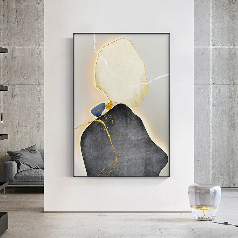 Moderne abstrakte nordische Zen-Kiesel Wandkunst feine Kunstdrucke auf Leinwand neutrale Töne geomorphes Design Bilder für zeitgenössische Innenräume | Karnz
