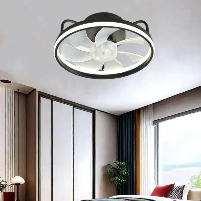 Moderner LED-Deckenventilator mit DC-Motor - 6 Geschwindigkeiten, Timer, Niedrigboden-Dachventilator, Fernbedienung Dekorative Beleuchtung | Karnz