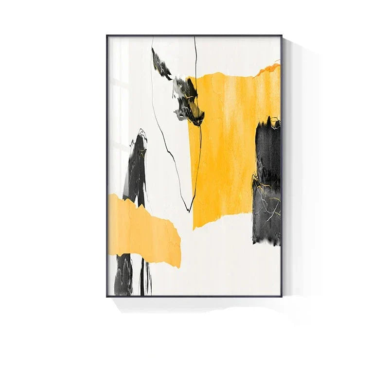 Farbenfrohe Minimalistische Abstrakte Wandkunst Feine Kunst Leinwanddrucke Orange Gelb Schwarz Beige Bilder Für Wohnzimmer Esszimmer Nordische Heimdekoration | Karnz