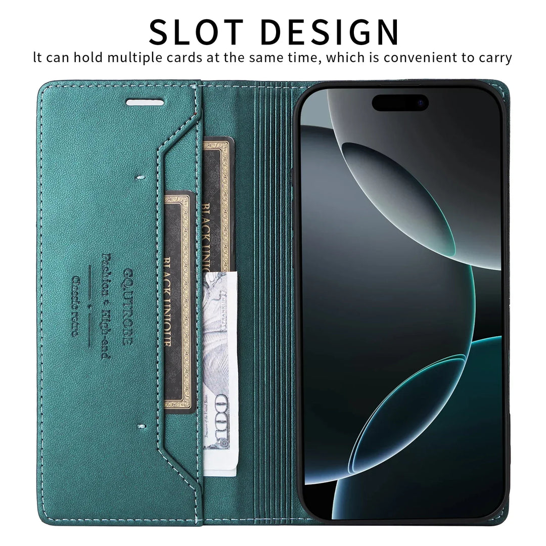 Sandsberg | RFID Leder iPhone 16/15 Magnetische Klapphülle Geldbörse Case