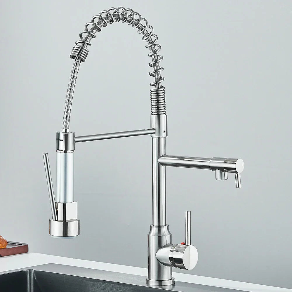 Wasserhahn mit Doppeltem Auslauf – Hochwertiger Wasserhahn für Flexibles Spülen, Schwenkbar, Ideal für Moderne Küchen, Leicht zu Reinigen und Einfache Montage | Karnz