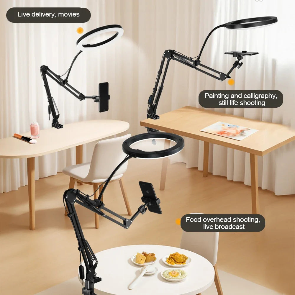Karnz | LumiFlex LED-Ringleuchte mit flexiblem Arm & Handyhalter | 3 Lichtfarben & USB-Anschluss | Perfekt für Livestream, Video & Selfie