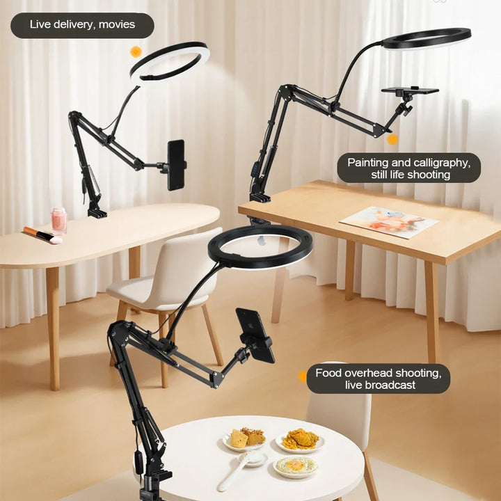 Karnz | LumiFlex LED-Ringleuchte mit flexiblem Arm & Handyhalter | 3 Lichtfarben & USB-Anschluss | Perfekt für Livestream, Video & Selfie