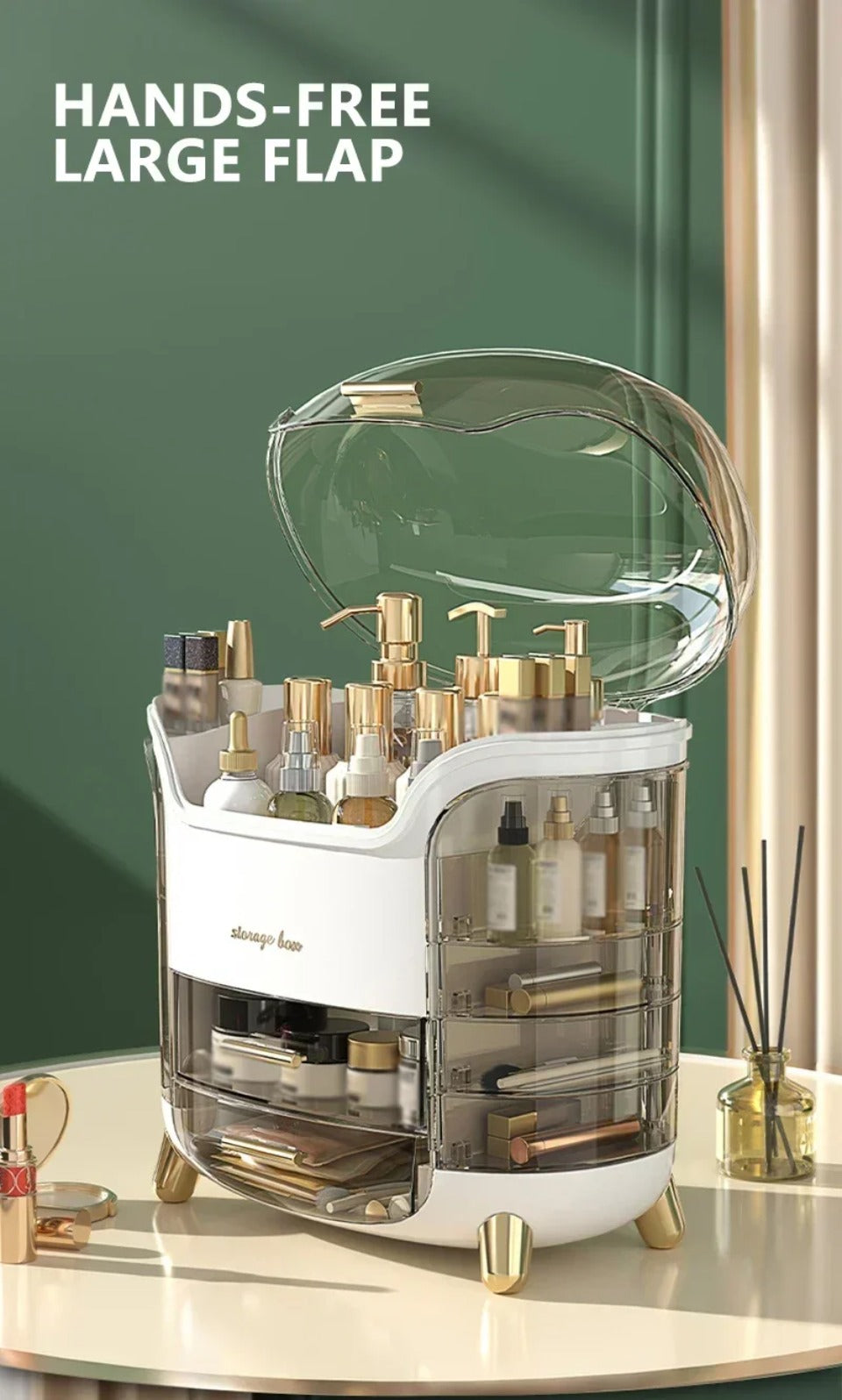Luxuriöser transparenter Makeup-Organizer mit rotierenden Türen und Schubladen | Karnz