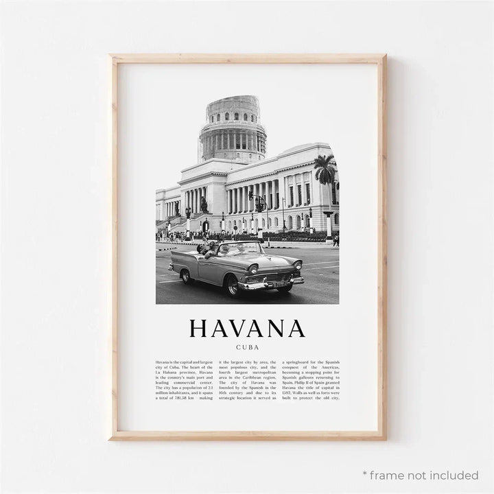 Cuba Havana Schwarz & Weiß Reiseplakat Wandkunst Feine Kunst Leinwanddrucke Bilder Für Wohnzimmer Esszimmer | Karnz