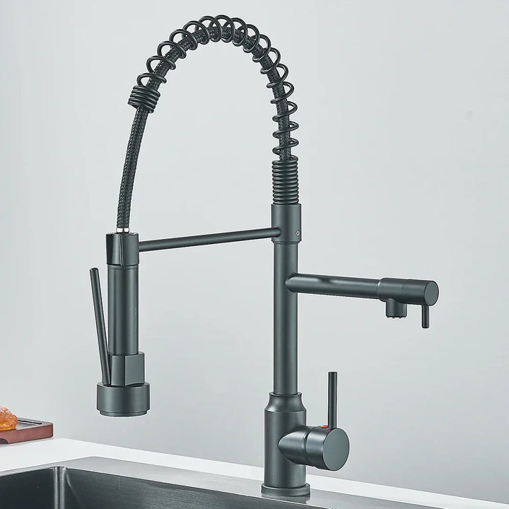 Wasserhahn mit Doppeltem Auslauf – Hochwertiger Wasserhahn für Flexibles Spülen, Schwenkbar, Ideal für Moderne Küchen, Leicht zu Reinigen und Einfache Montage | Karnz