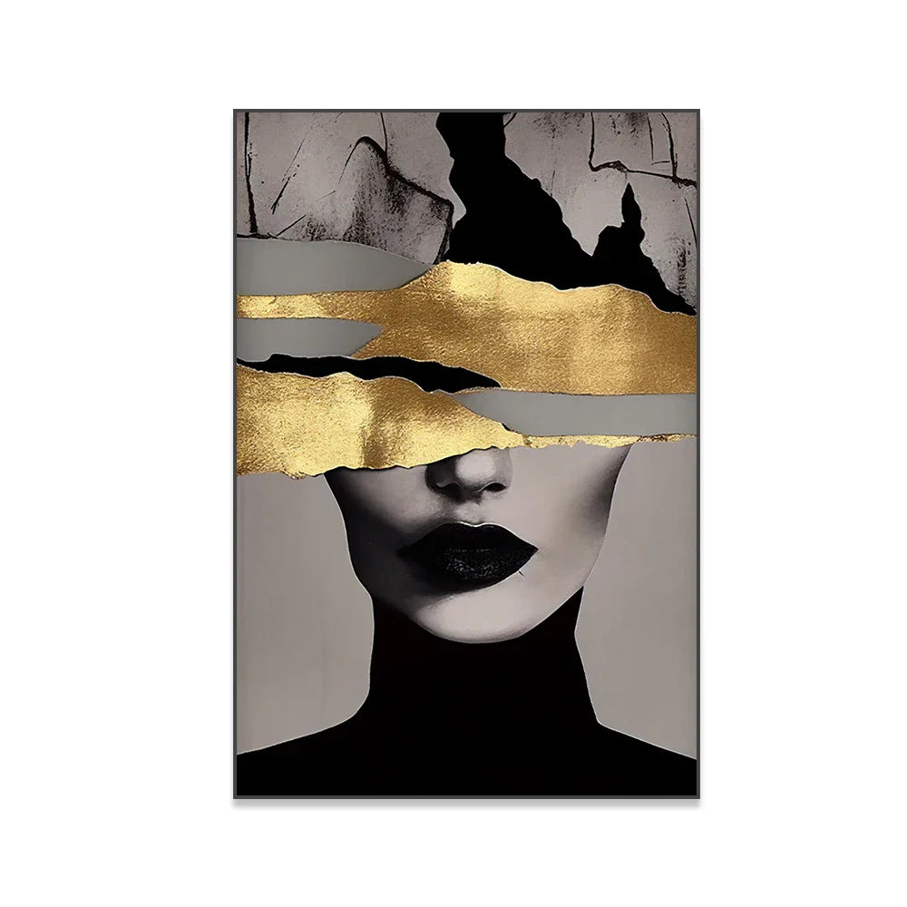 Golden Girl Fashion Wandkunst Fine Art Leinwanddrucke Moderne Abstrakte Porträtbilder Für Wohnzimmer Schlafzimmer Boutique Salon Kunstdekoration | Karnz