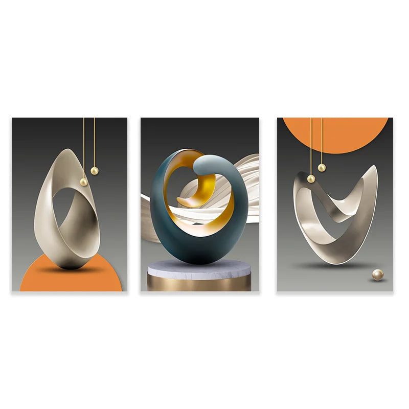 Set von 3Pcs Moderne Ästhetik Abstrakte Stillleben Wandkunst Hochwertige Leinwanddrucke Bilder für Luxus-Loftwohnung Wohnzimmer Esszimmer Kunstdekoration | Karnz