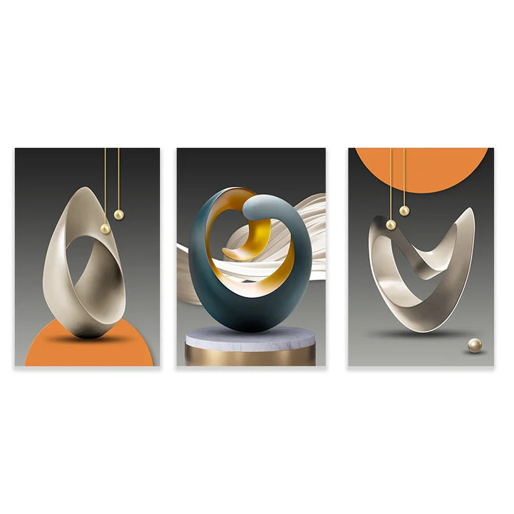 Set von 3Pcs Moderne Ästhetik Abstrakte Stillleben Wandkunst Hochwertige Leinwanddrucke Bilder für Luxus-Loftwohnung Wohnzimmer Esszimmer Kunstdekoration | Karnz