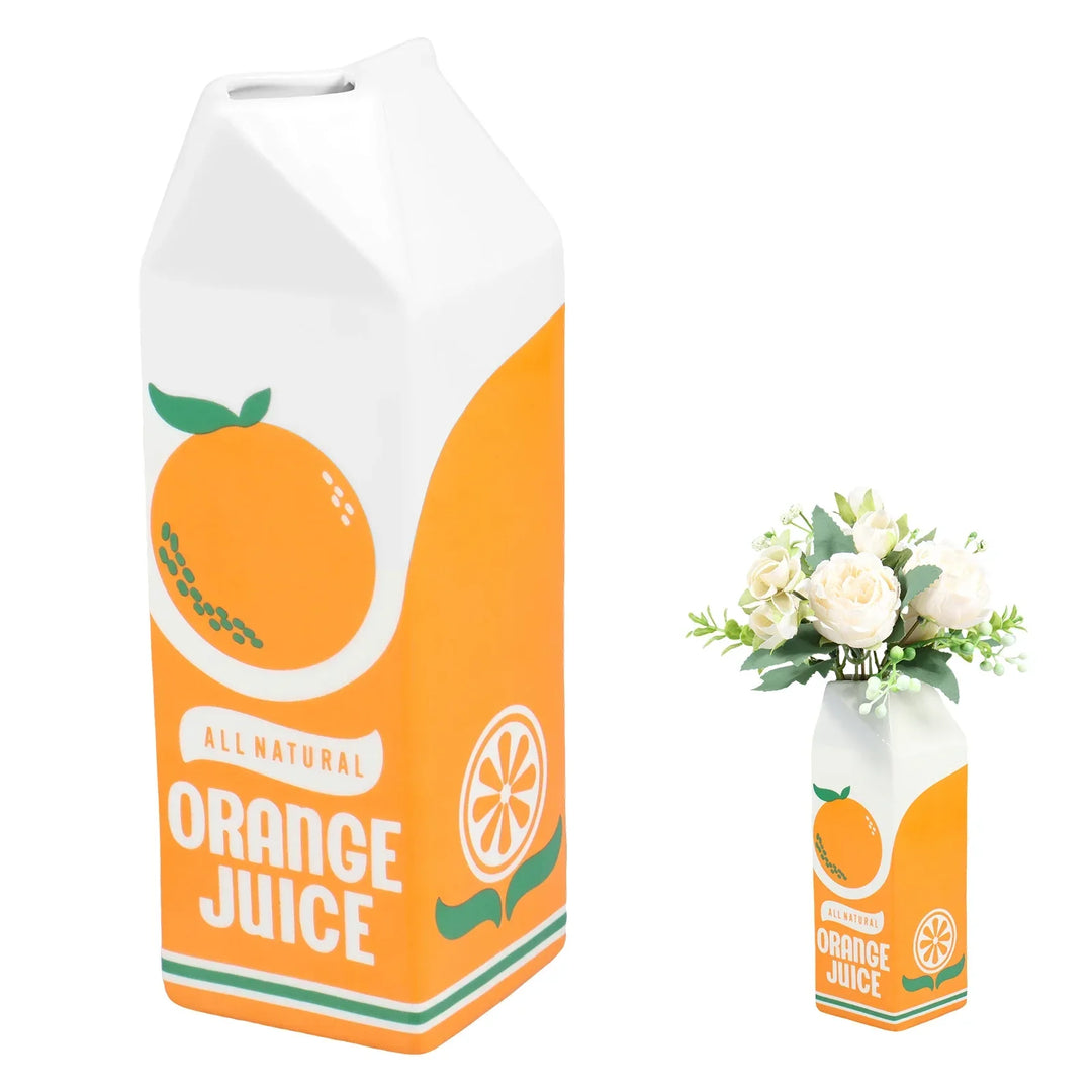 Vintage Orange Juice Keramikvase für Blumen und Dekor | Karnz
