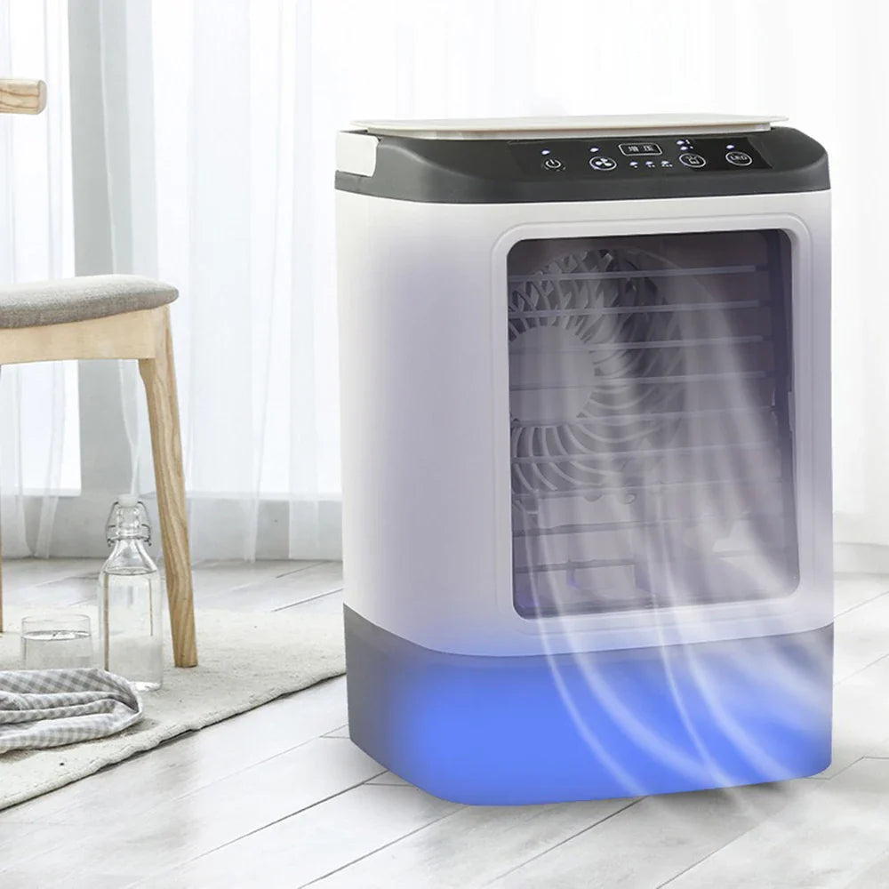 USB Tragbarer Mini-Luftkühler – 3-Geschwindigkeits-Desktop-Kühlventilator mit LED-Nachtlicht, Luftkühler für Zuhause, Büro und Camping | Karnz