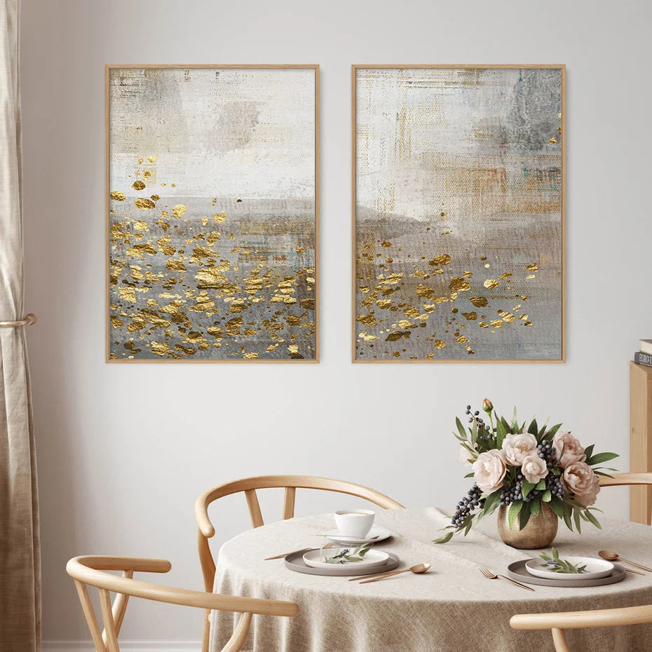 Beige Grau Goldgefleckt Vintage Abstrakte Wandkunst Fine Art Leinwanddrucke Zeitgenössische Bilder für elegante Innenräume | Karnz