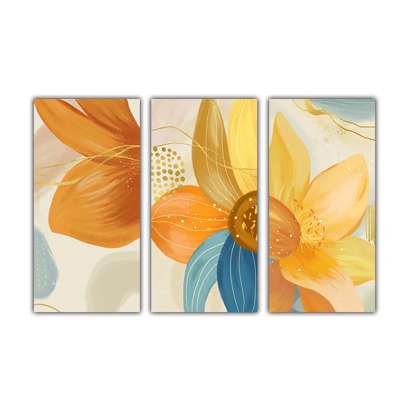Große florale bunte abstrakte Wandkunst Fine Art Leinwanddrucke orange-gelbe Blütenposter Bilder für das Wohnzimmer Wohnkultur | Karnz