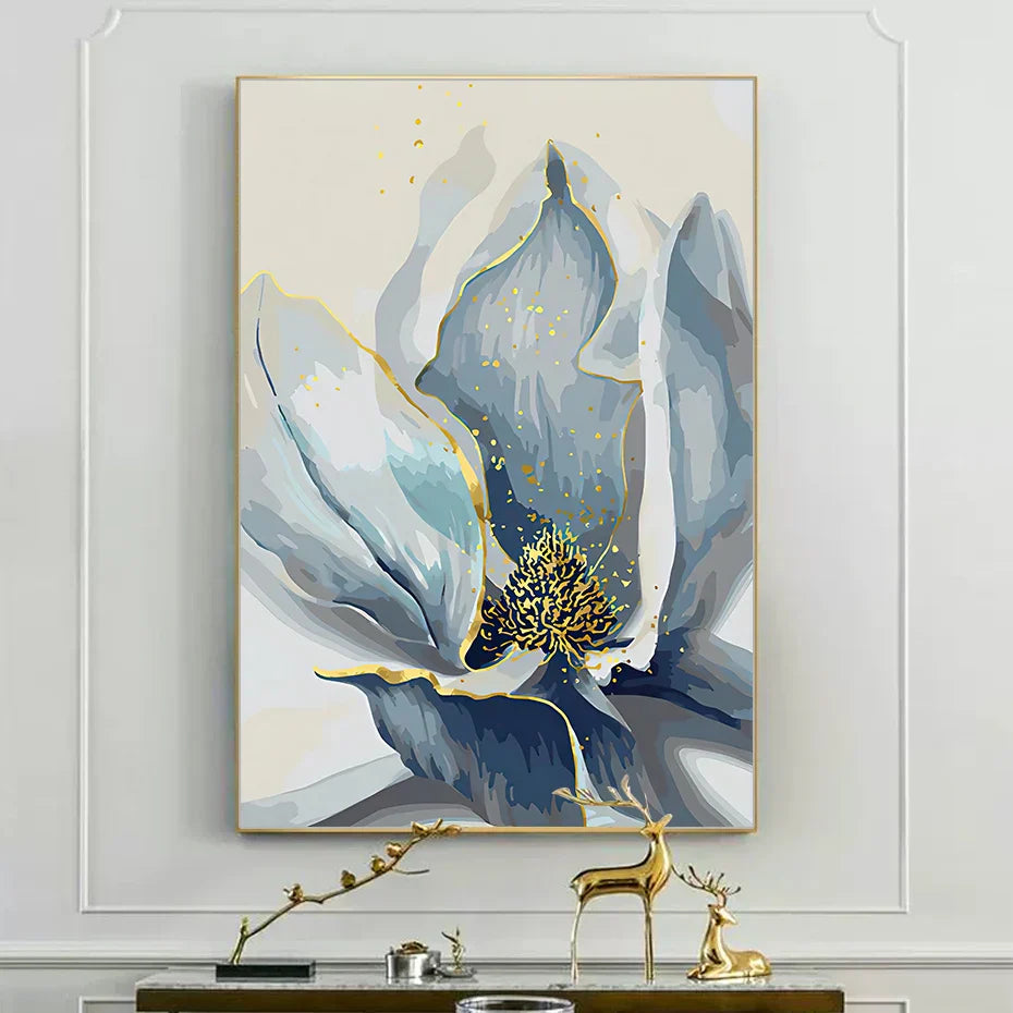 Big Blue Petal Florale Wandkunst Fine Art Leinwanddrucke Moderne Botanische Abstrakte Bilder Für Wohnzimmer Schlafzimmer Esszimmer Kunstdekor | Karnz