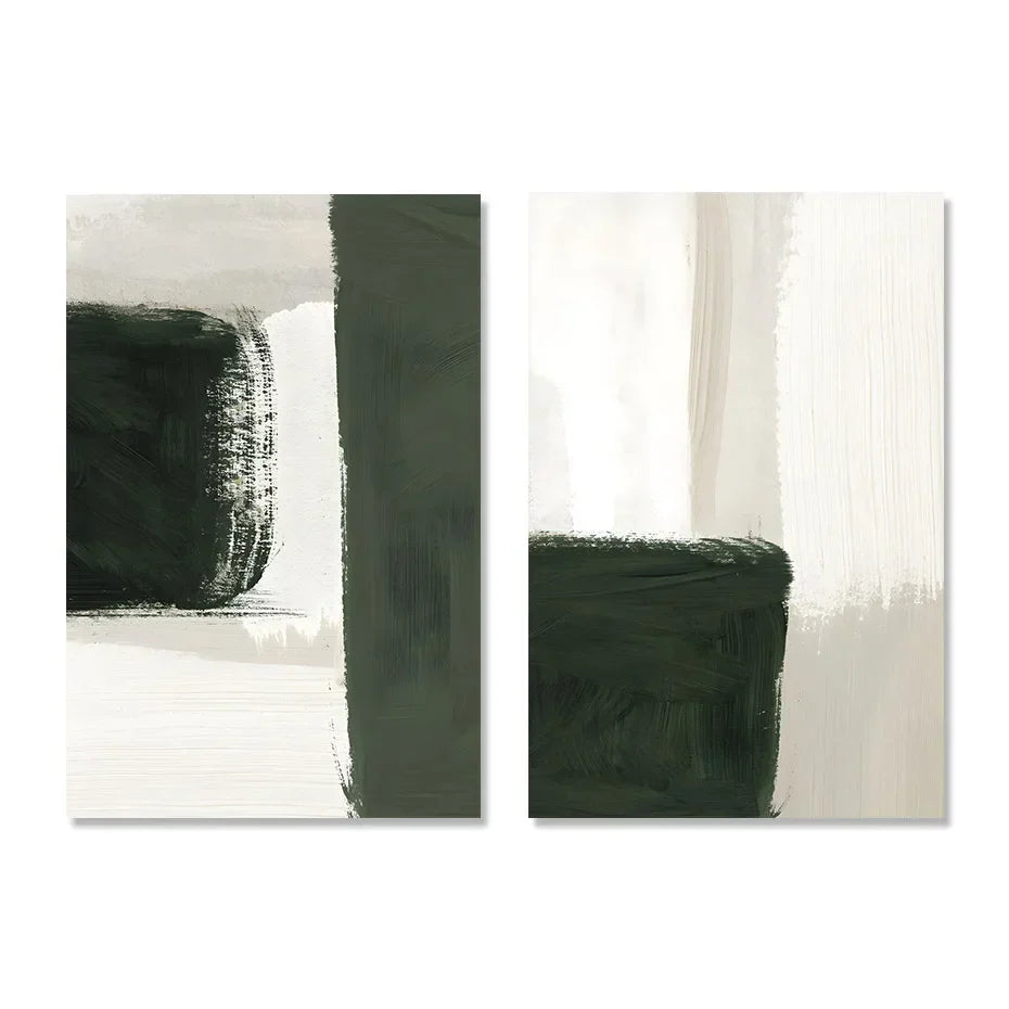 Moderne abstrakte grün beige weiße Pinselstrich Leinwanddrucke nordische Wandkunst für zeitgenössische Wohnzimmer Wohnkultur Kunstwerk | Karnz
