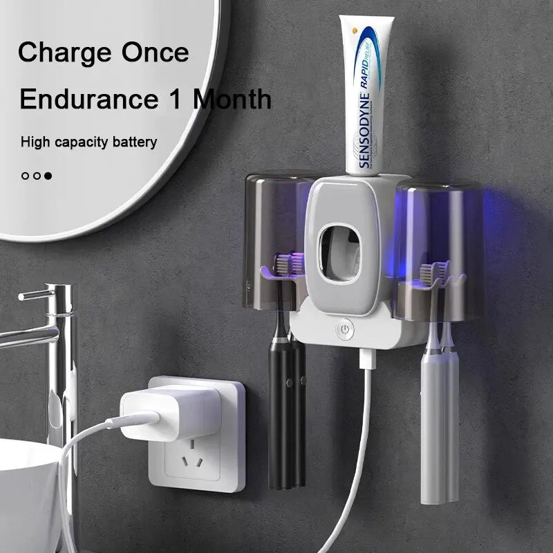 Karnz | UV Zahnbürstenhalter PureBrush UV | Sterilisation mit UV-Licht | Automatischer Zahnpastaspender | Wandmontage ohne Bohren