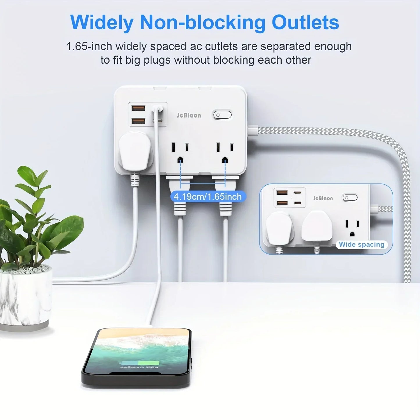 Smart Home-Steckdosenleiste mit USB-Schnellladefunktion | US-Stecker AC-Steckdose mit gewebtem Verlängerungskabel und Netzfilter | Karnz