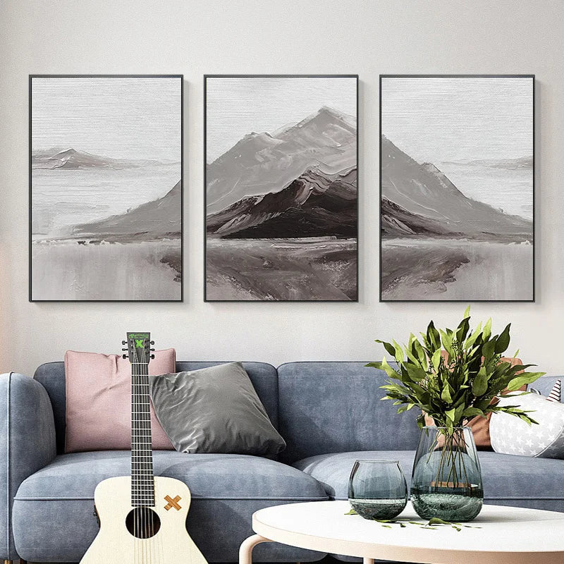Abstrakte graue Berglandschaft Wandkunst Fine Art Leinwanddrucke Bilder für moderne Wohnung Wohnzimmer Esszimmer Kunstdekoration | Karnz