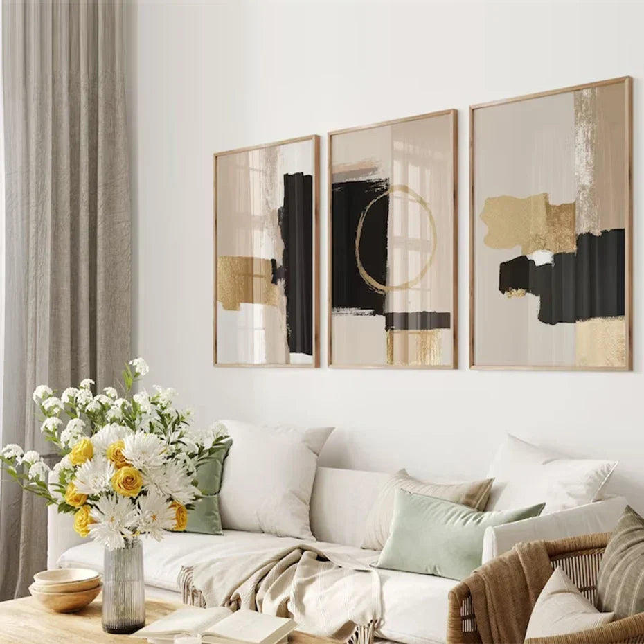 Schwarz Beige Gold Farbblock Abstrakte Wandkunst Fine Art Leinwanddrucke Moderne Bilder Für Wohnzimmer Schlafzimmer Zeitgenössische Inneneinrichtung | Karnz