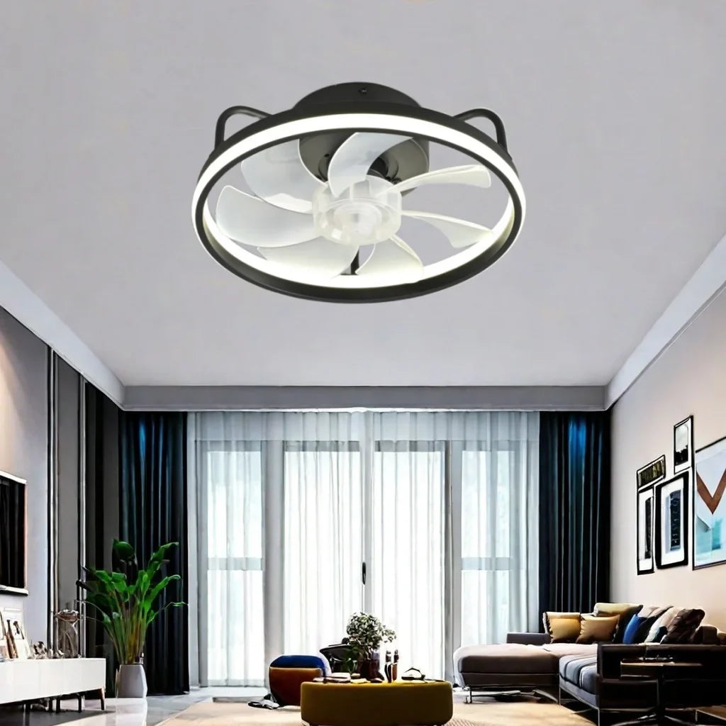 Moderner LED-Deckenventilator mit DC-Motor - 6 Geschwindigkeiten, Timer, Niedrigboden-Dachventilator, Fernbedienung Dekorative Beleuchtung | Karnz