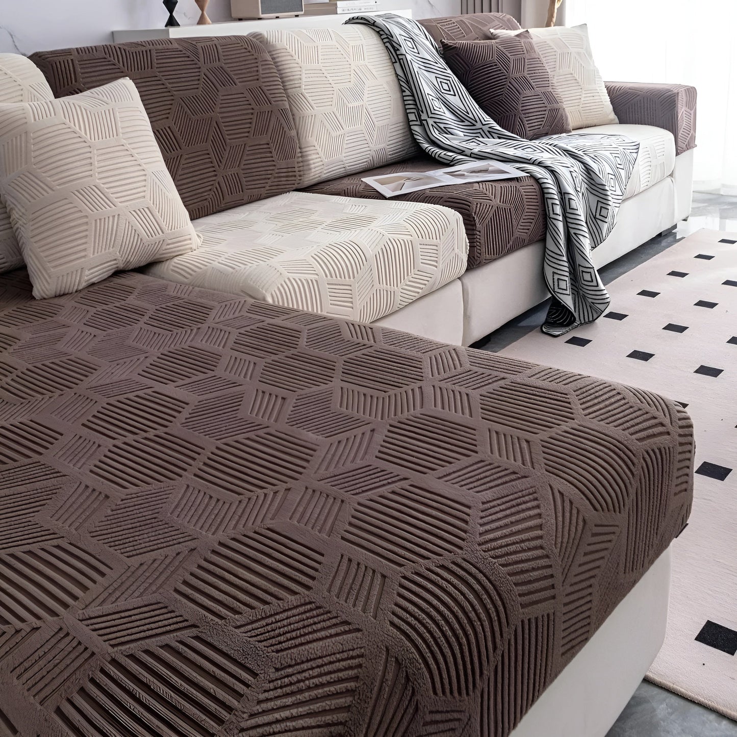 Jacquard-Sofabezug mit geometrischem Muster – weich und haustierfreundlich | perfekt zum Schutz und für gemütliche Wohnräume | Karnz