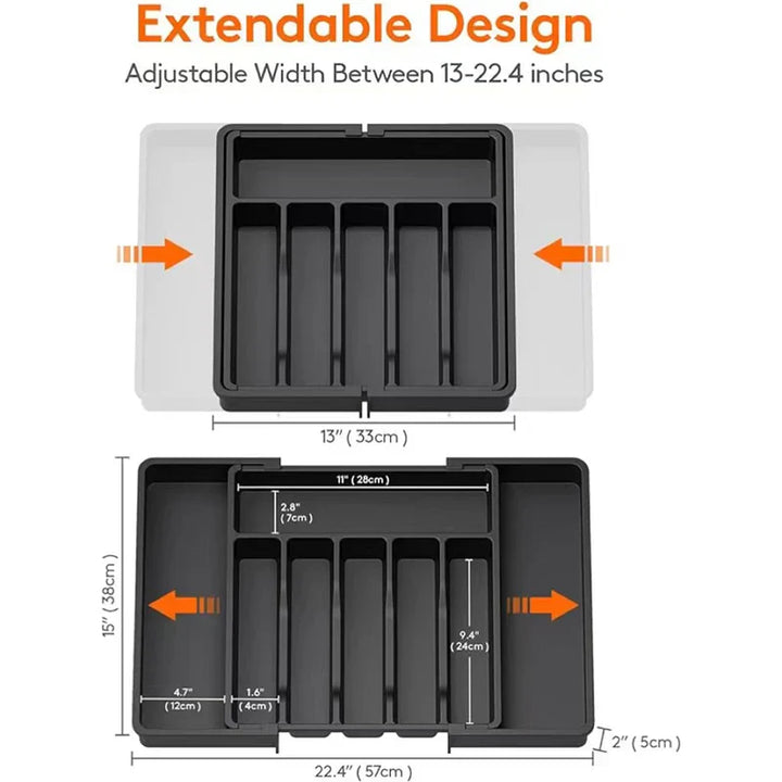 Karnz | Modulora Besteckschubladeneinsatz | Ausziehbarer Besteck-Organizer | Verstellbares Ordnungssystem aus PP | 38×35 cm