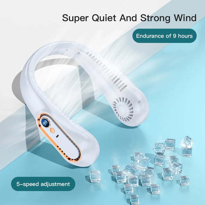 Tragbarer Mini bladelooser Nackenventilator mit Digitalanzeige - USB wiederaufladbarer Luftkühler für den Nacken, freihändiges Kühlerlebnis | Karnz