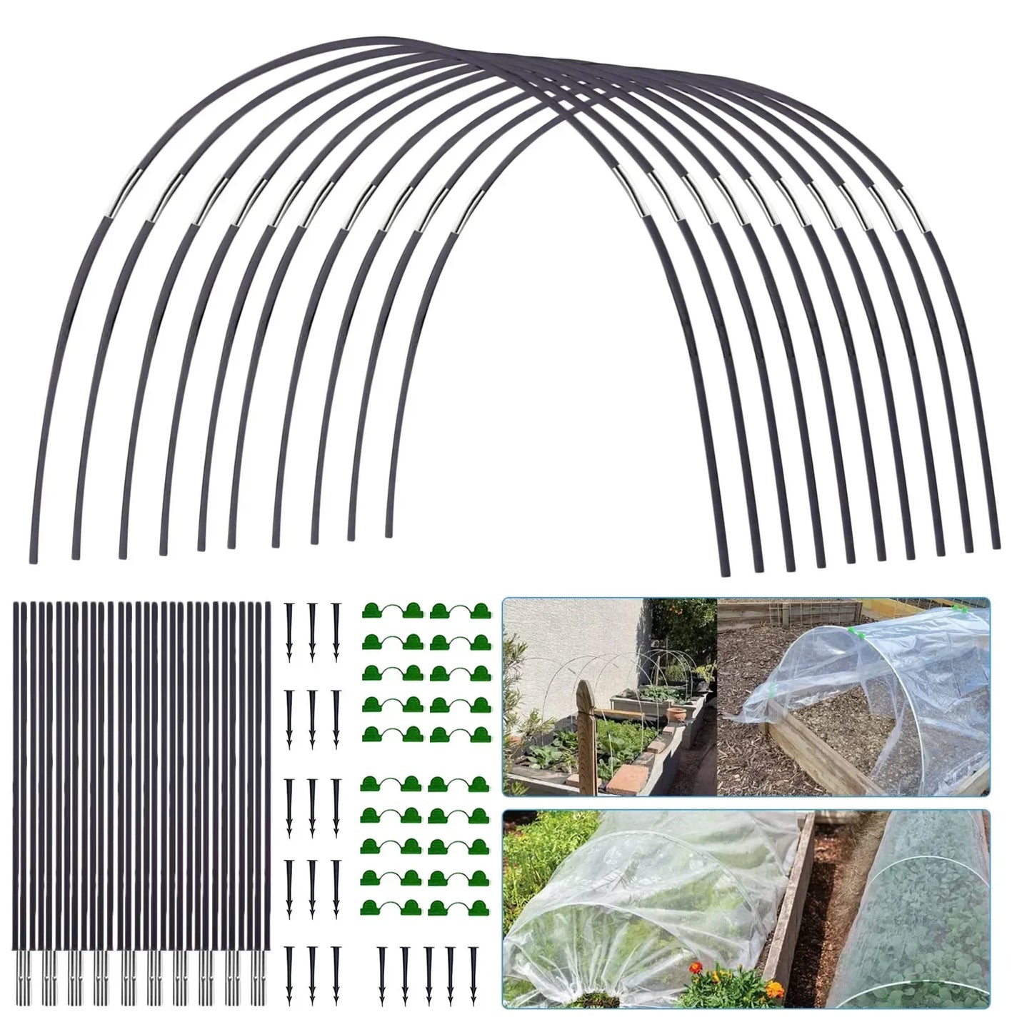 Karnz | Plantura FlexGrow Gartenbügel-Set aus Fiberglas | DIY Pflanztunnel für Hochbeete & Frühbeet | Rostfrei & Wiederverwendbar | Inkl. Steckverbinder