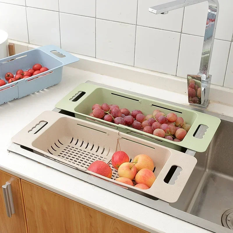 FlexDrain Abtropfkorb Küche – Verstellbarer Spülbecken Organizer | Auto Ablauf & Obst Gemüse Trockner | Platzsparendes Küchezubehör | Karnz