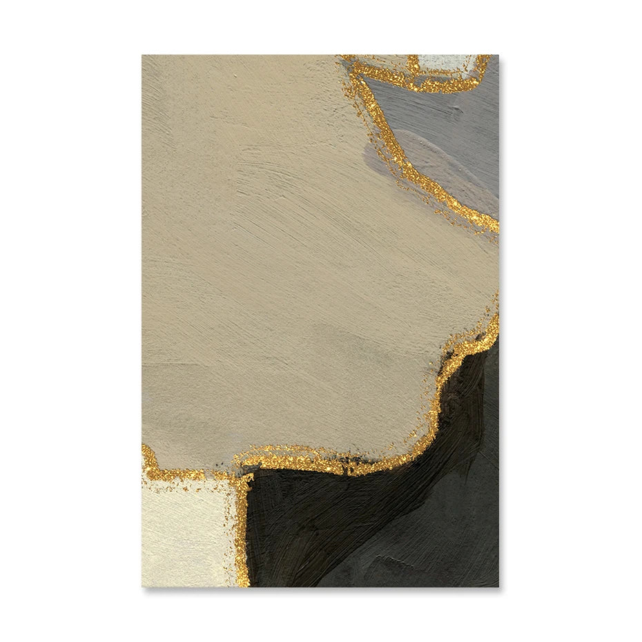 Abstrakte Blockfarbe Wandkunst Schwarz Grau Beige Golden Fine Art Leinwanddrucke Bilder Für Modernes Apartment Wohnzimmer Zeitgenössische Wohnkultur | Karnz