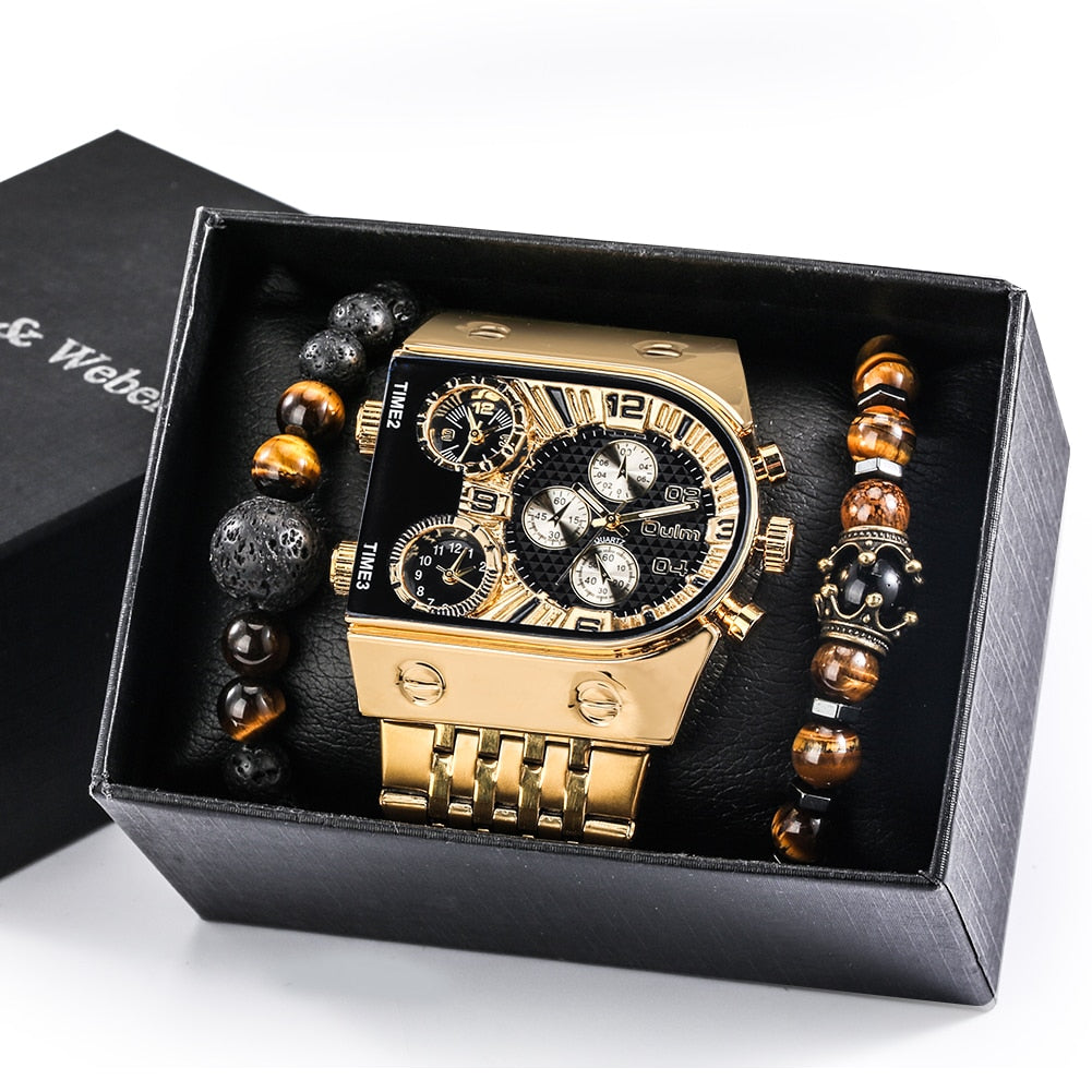 Karnz | Große Zifferblatt Uhr Quarz Geschäfts Herren Geschenkset