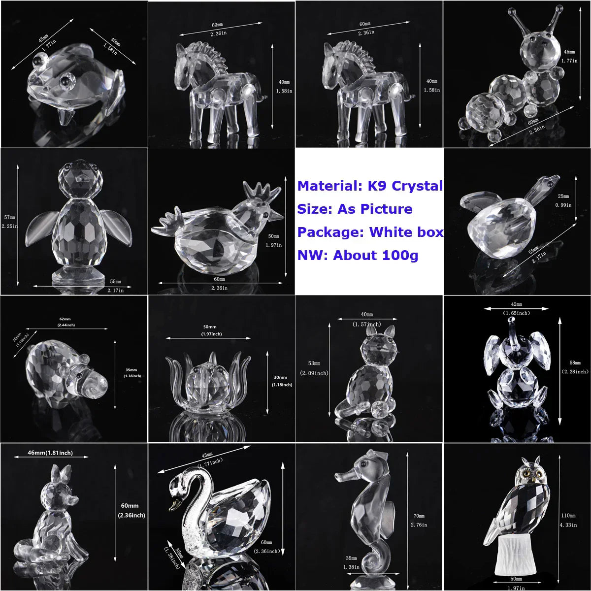 Superniedliche Tierkristallkugelfiguren