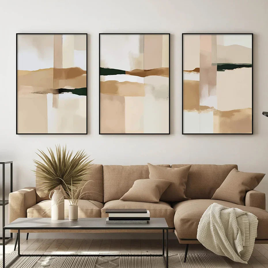 Neutrale Farbblock Beige Schwarz Wandkunst Fine Art Leinwanddrucke Moderne abstrakte Bilder für Wohn- und Schlafzimmer Kunstdekoration | Karnz