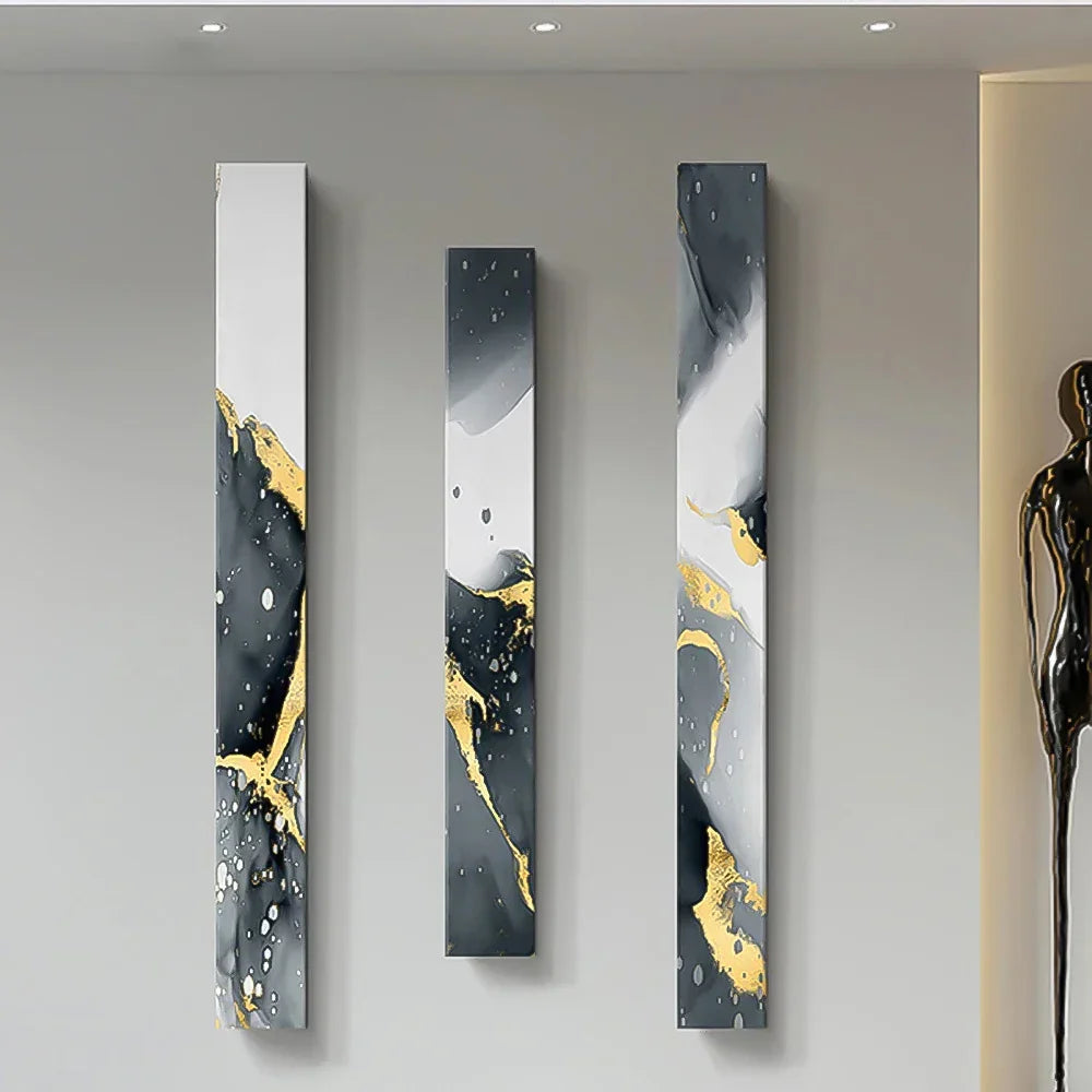 Abstrakte graue flüssige Marmor Wandkunst Fine Art Leinwanddrucke hohe vertikale schlanke Formatbilder für moderne Loftwohnung Wohnzimmer Home Office Dekor | Karnz